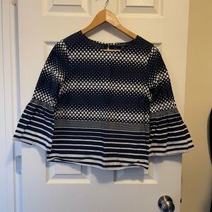 Tommy Hilfiger Navy and White Polka Dot and Stripe Women's Top size S